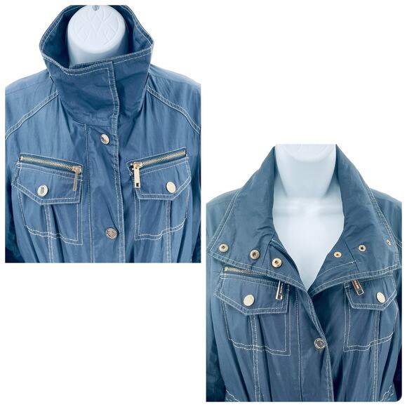 MICHAEL Michaels Kors Navy Blue Zip Adjustable Classic Raincoat Jacket S - Picture 2 of 12